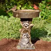 Resin Raccoon Birdbath Polyresin Antique Garden Bird Bath For Home Garden Y`yu