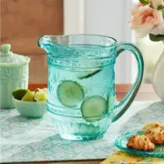 NWT PIONEER WOMAN CASSIE TEAL EMBOSSED GLASS PITCHER