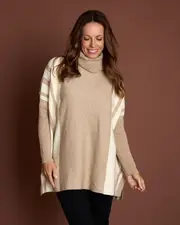 Cori Cowl Knit Tunic - Beige/Ivory
