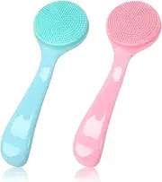 Silicone Manual Facial Cleansing Brush, 2 Pack Skin Friendly Soft Bristles Waterproof Face Scrubber Exfoliating Brush for Blackheads Whiteheads Makeup Residues Removal (Blue, Pink)