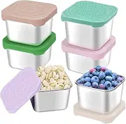 SEUOX 6Pack Stainless Steel Snack Containers for Kids, Easy Open Leak Proof Metal Toddler Snack Containers with Silicone Lids, Stackable Metal Toddler Lunch Box for Daycare, School and Travel (6oz)