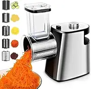 Electric Cheese Grater Stainless Steel Vegetable Slicer Shredder Potato Cutter Carrot Spiralizer 5 in 1 Chopper Rotary Salad Maker Machine with 5 Blades for Home Kitchen BPA-Free(AU Plug)