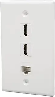 Dpofirs 4K HDMI Ethernet Wall Plate, RJ45 Ethernet Wall Plate Compatible with Cat5 Cat5e Cat6 Cables, 2 HDMI Port 1 RJ45 Ethernet Jack Wall Plate for HDTV Projector