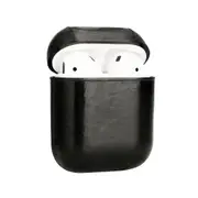 For AirPods 2nd Gen Case, Genuine Leather Protective Cover, Oil Wax Pattern Black