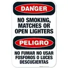 No Smoking, Matches Or Open Lighters Bilingual Sign, OSHA Danger Sign,