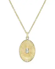 Zoe Lev 14K Gold Diamond Baguette Oval Pleated Disc Pendant Necklace, 16-18