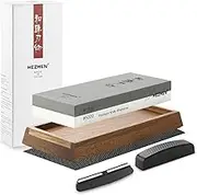 HEZHEN White Corundum Large Sharpening Stone, 1000/5000 Grit Double-Sided Professional Knife Sharpener, with Non-Slip Wooden Base, Angle Guide and Flattening Stone