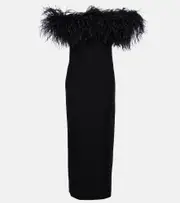 [Valentino] Valentino Crêpe Couture feather-trimmed gown AU 16 black