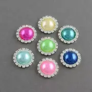 2 Mixed Color Pearl Rhinestone Flatback Button - Silver - 20mm Metal Embellishme