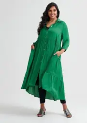 NWT Taking Shape Luxe Bohemian Shirt Dress Nouveau Boho Jungle Green Size 18