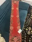 Christmas Embroidered Table Runner Cut Work Poinsettia 35 “x70”Red Gold NEW