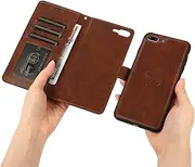 GoshukunTech for iPhone 7 Plus Case,for iPhone 8 Plus Phone Cover [2 in 1 Wallet Leather Case] Detachable Magnetic Flip Cover with Card Slots,Wrist Strap-Brown