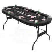 Costway 8-Player Poker Table Foldable Card Board Portable Game Table w/8 Cup Holders Black