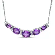 Oval Amethyst and 0.1 CT. T.W. Natural Diamond Graduated Five Stone Necklace in Sterling Silver
