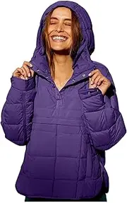 [VESNIBA] Women's Quilted Pullover Puffer Jacket Oversized Long Sleeve Hooded Coats Winter Warm Lightweight (Purple-b, XL)