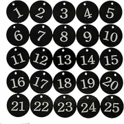 StayMax Acrylic ID Number Tags Key Tags with Key Rings Black (0-25)