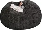 Big Round Bean Bag Chair Cover 6ft, Only Without Filling for Kids Adults, Soft Fluffy Faux Fur Bean Bag Chairs, for Indoor Use (Color : Black)