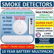 10 Wireless Interconnected Photoelectric Smoke Alarm Detector &Remote Paired