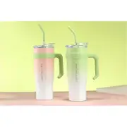 2Pcs 40oz Tumbler with Handle Straw and Lid Insulated Water Bottle Stainless Steel Reusable Travel Mug-Pink and Green