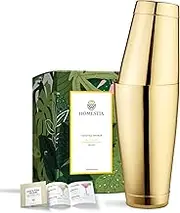 Homestia Weighted Boston Shaker, 18oz & 28oz Cocktail Shaker, Stainless Steel Gold Martini Shakers with Recipes Book - Essential Bar Tools Metal Tins Drink Mixer for Bartending