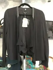 EILEEN FISHER Black Drape Front Open Jacket Style#F3GC12479M Sz S $378 NWT
