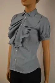 Ralph Lauren WHITE BLUE RUFFLE SHIRT BLOUSE NWT