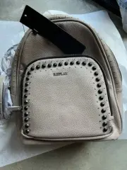 REPLAY Studded Beige Faux Leather Backpack Medium Shoulder Bag