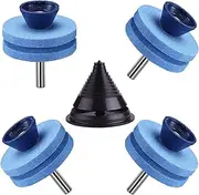 4PCS Lawn Mower Blade Sharpener, Double Layer Corundum Mower Blade Sharpener for Any Power Drill & Hand Drill with Lawn Mower Blade Balancer (Double, Blue)