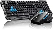 Keyboard Mouse Combos,Soke-Six Waterproof Multimedia 2.4GHz Wireless Gaming Keyboard with USB Cordless Ergonomic Mouse DPI Control for Desktop PC Laptop (Black)