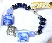Navy Goldstone-Lampwork-Cloudy Amethyst- Pewter Bracelet Gemstone Bracelet NWT