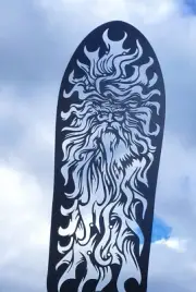 Replica wall art. Jason Jessee skate board Deck. metal art, Sun God