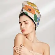 Cute Flowers Floral Print Coral Velvet Dry Hair Cap with Button, Quick Dry Hair Turban for All Hair Style