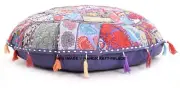 32" Floor Pillow Decorative Round Cushion Pouf Khambadiya Patchwork Bohemian Art