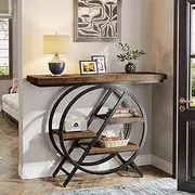Tribesigns Console Table, Entryway Table with Thickened Tabletop, 4- Tier Industrial Narrow Hallway Sofa Table with Geometric Metal Frame for Living Room, Entryway, Rustic Brown (100W x 30D x 81H cm)