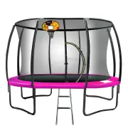 8ft Outdoor Trampoline Kids Children With Safety Enclosure Mat Pad Net Ladder Basketball Hoop Set - Pink