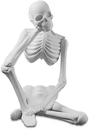 Thinker Statue Decor, Resin Sculptures Whimsical Home Decoration, White Skeleton Skull Abstract Aesthetic, Collectible Figurines for Table Office Shelf Decor