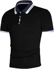 [VgueElegc] Men's Muscle Button Running Shirt Slim Fit Athletic Bodybuilding T-Shirts Color Block Short Sleeve T Shirt, Black, Medium