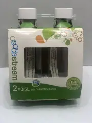 Brand New Set Of 2 SodaStream .5 Liter Carbonating Bottles White Lids PET