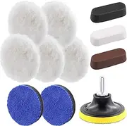 Tanstic 12Pcs Wool Buffing Polishing Pad Kit, Including 5Pcs 3 Inch Wool Polishing Pad for Car Waxing and Polishing with M10 Drill Adapter Metal Shank and Microfiber Pad Polishing Compound Kit