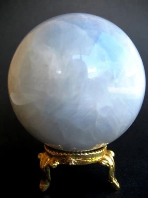Angelite 6.8cm 351g Crystal Ball Orb Sphere on Gold Metal Stand AN004