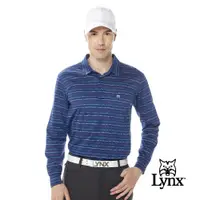 在飛比找PChome24h購物優惠-【Lynx Golf】男款歐洲進口布料純棉絲光藍底配色條紋胸