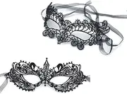 iMapo Masquerade Mask for Women, 2 Pack Mardi Gras Party Lace Masks, Prom Princess Venetian Masks - Black