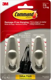 3M Command Forever 3lb Brushed Nickel, Metal Hooks Twin Pack | New FAST SHIP!