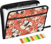Accordion Document File Folder Expanding 13 Pockets A4 Letter Size with Zipper Closure for School Home Office Classroom Animal Panda Red Gold Retro para guardar