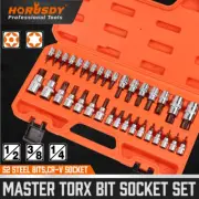 HORUSDY 34Pcs Torx Bit Socket Set Impact Star Bits S2 Steel 1/2" 3/8" 1/4" Drive