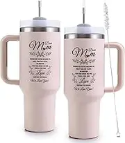 VoziSpace Mom Birthday Tumbler with Handle 40oz Mothers Day Gifts for Mom from Daughter, Son- Mama Coffee Tumbler, Best Mom Ever Mug - Mother's Day Christmas Birthday Gifts