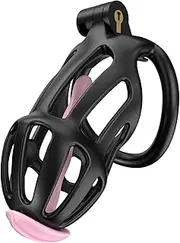 Male Chastity Cage - Yithuet Cobra 2 Cock Cage for Penis Exercise and Abstinence in Bedroom Office Outdoor Gym with 5 Sizes Rings and Catheter (Black, M)