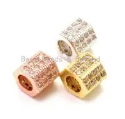 CZ Big Hole Six Sided/Hexangular Tube Clear Micro Pave Beads, Cubic Zirconia