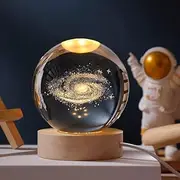 [Generic] 3D Galaxy Crystal Ball Night Light with Wooden Base, Moon Planets Ball Lamps for Birthday Christmas, Astronomy Space Presents for Boys Kids (Galaxy)