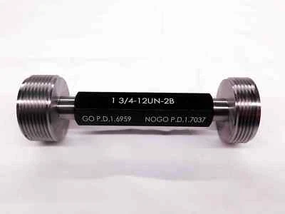NEW 1 3/4 12 UN 2B THREAD PLUG GAGE 1.75 GO NO GO P.D.'S = 1.6959 & 1.7037 TOOL